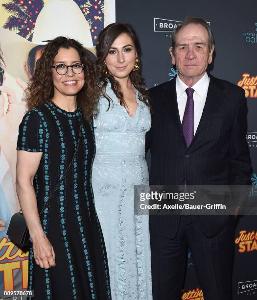 Actor Tommy Lee Jones, wife Dawn Laurel-Jones and daughter Victoria Jones arrive at the premiere of 'Just Getting Started' at ArcLight Hollywood on...