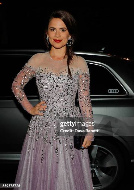 Hayley Atwell arrives in an Audi at the British Independent Film Awards at Old Billingsgate on December 10, 2017 in London, England.