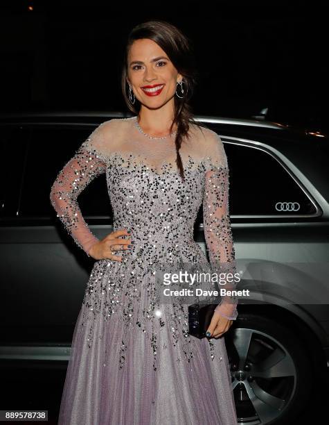 Hayley Atwell arrives in an Audi at the British Independent Film Awards at Old Billingsgate on December 10, 2017 in London, England.