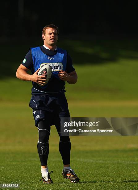 Josh Perry of the Blues warms up during a New South Wales State of Origin training session at Morry Breen Oval on July 10, 2009 in Wyong, Australia.