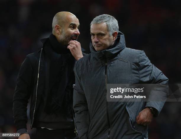 Manager Jose Mourinho of Manchester United walks off after the Premier League match between Manchester United and Manchester City at Old Trafford on...