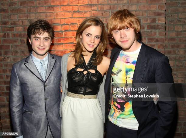 Actors Daniel Radcliffe, Emma Watson, and Rupert Grint attend the "Harry Potter and the Half Blood Prince" premiere after party at American Museum of...
