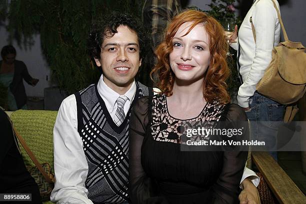 Actor Geoffrey Arend and Christina Hendricks attend an after party following a screening of "500 Days Of Summer" hosted by The Cinema Society with...