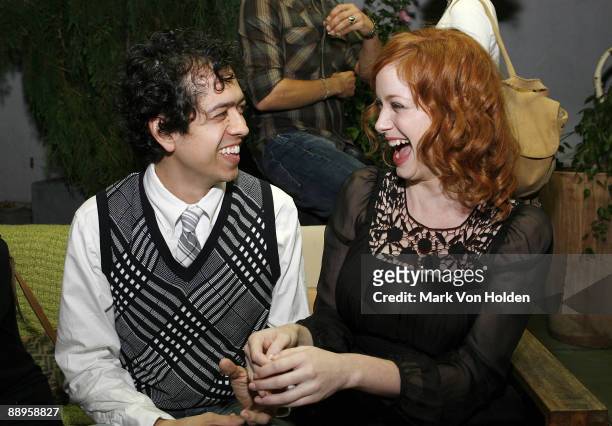 Actor Geoffrey Arend and Christina Hendricks attend an after party following a screening of "500 Days Of Summer" hosted by The Cinema Society with...