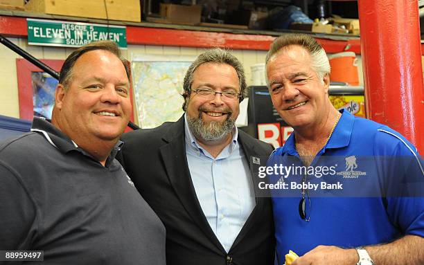 Mike Sullivan, Drew Nieporent and Tony Sirico attends the 2009 Wounded Warrior Project Adaptive Sports Program at Firehouse Rescue on July 9, 2009 in...