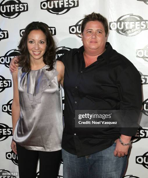 Chaz Bono and his girlfriend Jennifer Elia attend the 2009 Outfest opening night gala of "La Mission" at The Orpheum Theatre on July 9, 2009 in Los...