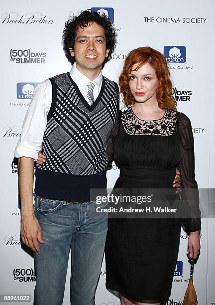 Actors Geoffrey Arend and Christina Hendricks attend a screening of "500 Days Of Summer" hosted by The Cinema Society with Brooks Brothers and Cotton...