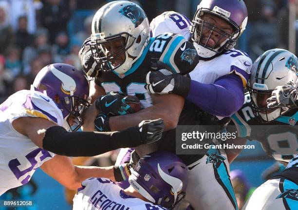 Jonathan Stewart of the Carolina Panthers runs for a touchdown agains the Minnesota Vikings in the second quarter during their game at Bank of...