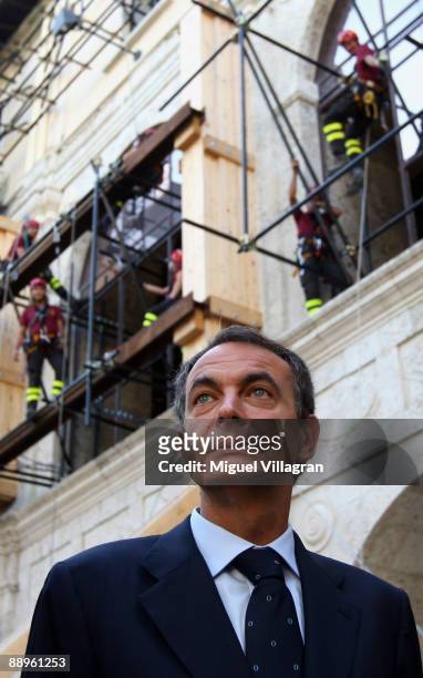 Spanish Prime Minister Jose Luis Rodriguez Zapatero visits the Spanish fort that was damaged by the earthquake during the third day of the G8 summit...