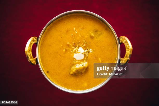 lamb korma curry inside karahi indian serving dishes. north indian food - mutton korma stock pictures, royalty-free photos & images