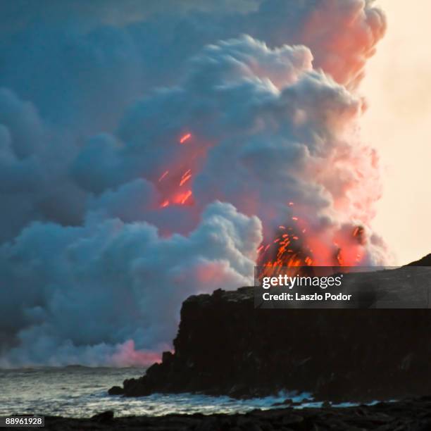 lava entering the ocean - kalapana stock pictures, royalty-free photos & images