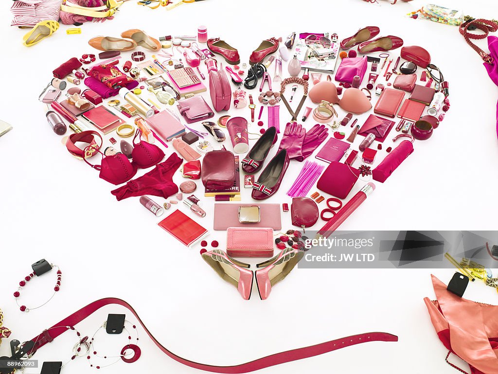 Women's belongings in shape of heart