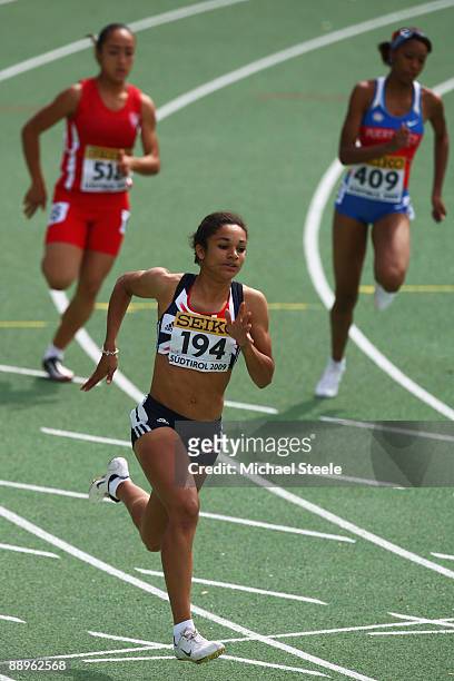 Jodie Williams of Great Britain in the 1st round of the girl's 200m during day three of the Iaaf World Youth Championships at the Bressanone Sports...
