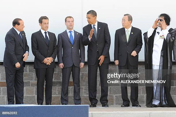 Government leaders Italian Prime Minister Silvio Berlusconi, French President Nicolas Sarkozy, Russian President Dmitri Medvedev, US President Barack...