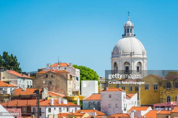 lisbon dome of the national pantheon overlooking alfama rooftops portugal - panteão nacional stock pictures, royalty-free photos & images