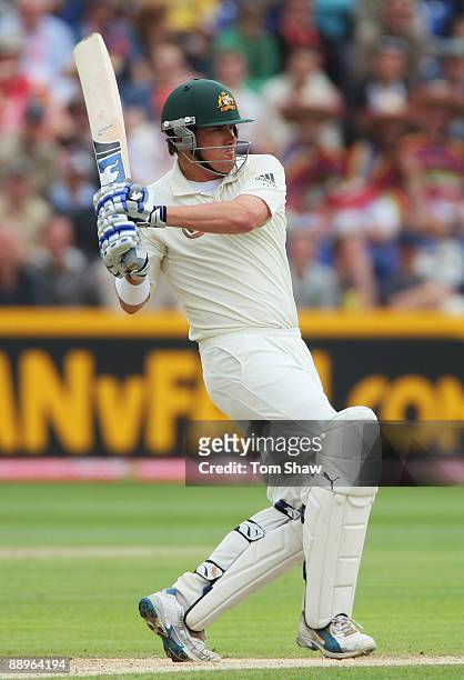 Marcus North of Australia hits out during day three of the npower 1st Ashes Test Match between England and Australia at the SWALEC Stadium on July...