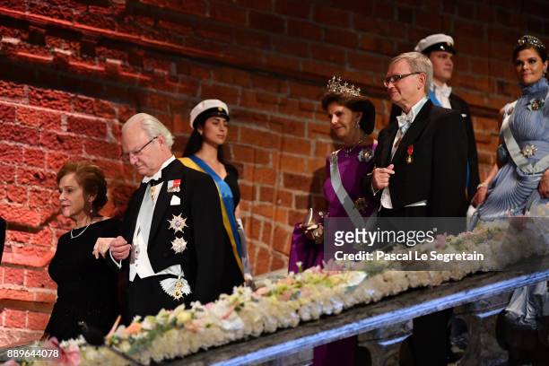Doctor Samoan Barish and King Carl XVI Gustaf of Sweden and Queen Silvia of Sweden and Joachim Frank, laureate of the Nobel Prize in chemistry attend...