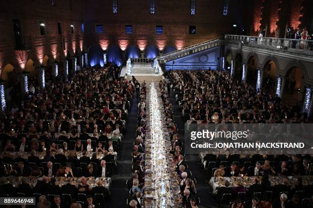 Nobel prize laureates, royals and guests attend the 2017 Nobel Banquet for the laureates in medicine, chemistry, physics, literature and economics in...