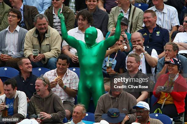 Member of the crowd in fancy dress during day three of the npower 1st Ashes Test Match between England and Australia at the SWALEC Stadium on July...