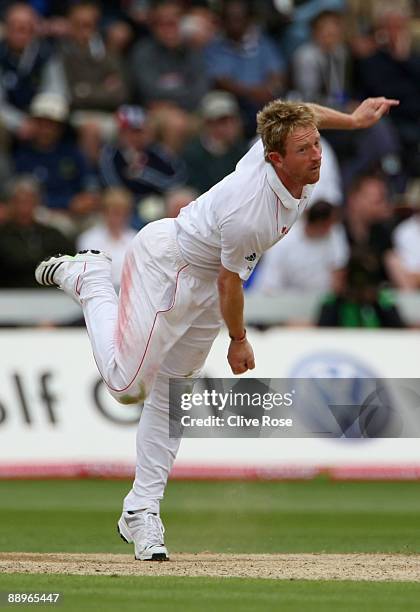 Paul Collingwood of England in action during day three of the npower 1st Ashes Test Match between England and Australia at the SWALEC Stadium on July...