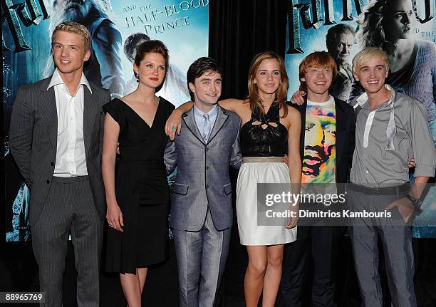 Actors Freddie Stroma, Bonnie Wright, Daniel Radcliffe, Emma Watson, Rupert Grint and Tom Felton attend the "Harry Potter and the Half-Blood Prince"...