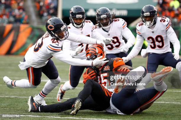 Kyle Fuller and the Chicago Bears tackle Giovani Bernard of the Cincinnati Bengals during the second half at Paul Brown Stadium on December 10, 2017...