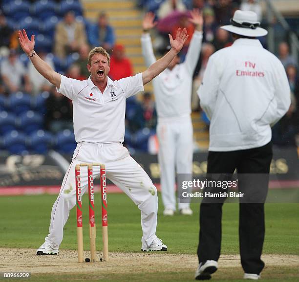 Paul Collingwood of England appeals unsuccessfully for the wicket of Marcus North of Australia during day three of the npower 1st Ashes Test Match...