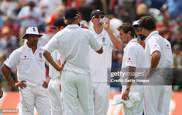 Kevin Pietersen of England drinks during day three of the npower 1st Ashes Test Match between England and Australia at the SWALEC Stadium on July 10,...