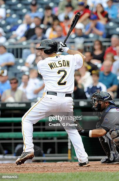Jack Wilson of the Pittsburgh Pirates bats against the New York Mets at PNC Park on July 2, 2009 in Pittsburgh, Pennsylvania.