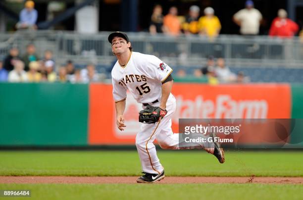 Andy LaRoche of the Pittsburgh Pirates plays third base against the New York Mets at PNC Park on July 2, 2009 in Pittsburgh, Pennsylvania.
