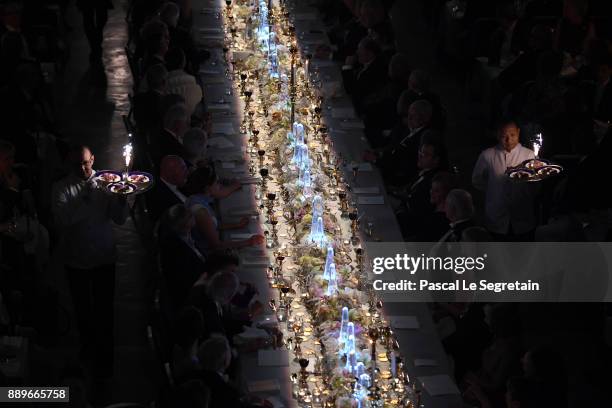 General view of the dessert parade during the Nobel Prize Banquet 2017 at City Hall on December 10, 2017 in Stockholm, Sweden.