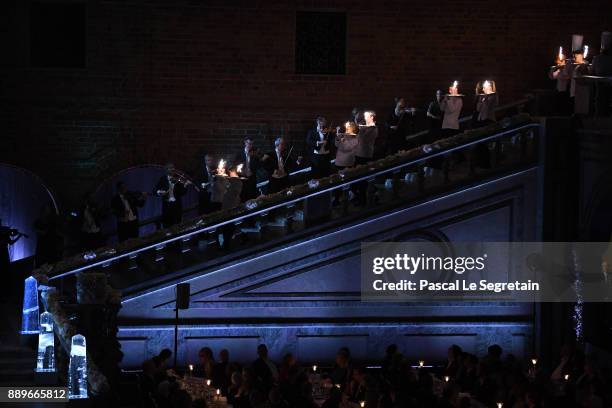 General view of the dessert parade during the Nobel Prize Banquet 2017 at City Hall on December 10, 2017 in Stockholm, Sweden.