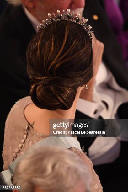 Princess Sofia of Sweden,hair detail, attends the Nobel Prize Banquet 2017 at City Hall on December 10, 2017 in Stockholm, Sweden.