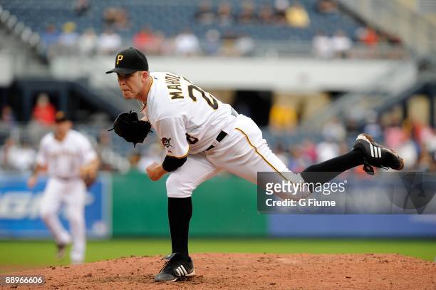 Paul Maholm of the Pittsburgh Pirates pitches against the New York Mets at PNC Park on July 2, 2009 in Pittsburgh, Pennsylvania.