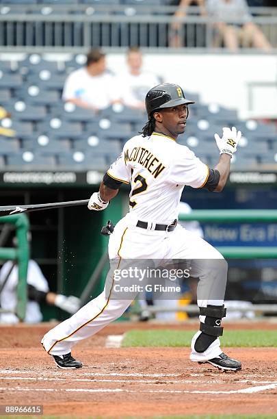 Andrew McCutchen of the Pittsburgh Pirates bats against the New York Mets at PNC Park on July 2, 2009 in Pittsburgh, Pennsylvania.