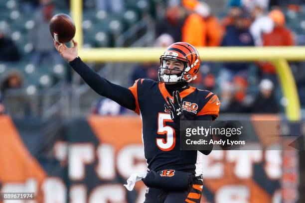 McCarron of the Cincinnati Bengals throws a pass against the Chicago Bears during the second half at Paul Brown Stadium on December 10, 2017 in...