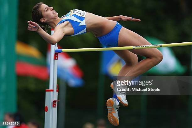 Alessia Trost of Italy on her way to gold in the girl's high jump final during day three of the IAAF World Youth Championships at the Bressanone...