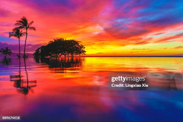 cloud typologies - majestic clouds and reflection - colorful sunset stock-fotos und bilder