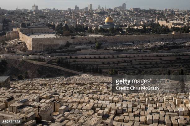 The Al-Aqsa Mosque is seen in front of buildings in the Old City on December 10, 2017 in Jerusalem, Israel. In an already divided city, U.S....