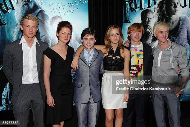 Actors Freddie Stroma, Bonnie Wright, Daniel Radcliffe, Emma Watson, Rupert Grint and Tom Felton attend the "Harry Potter and the Half-Blood Prince"...