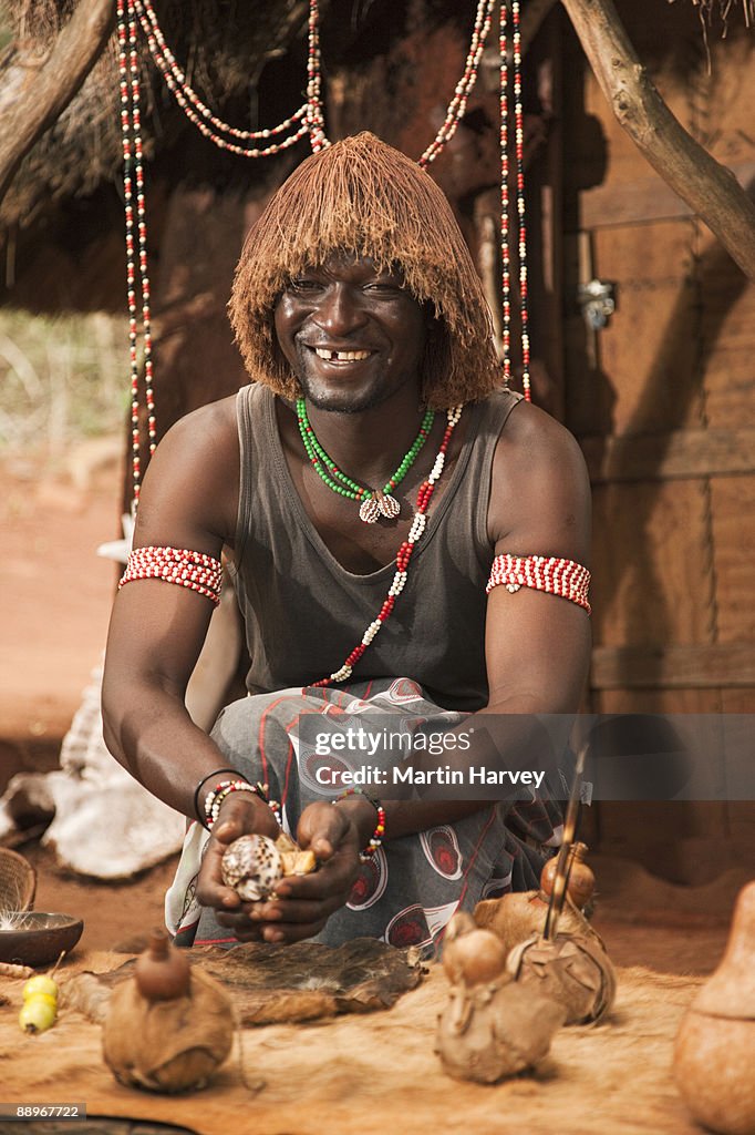 Sangoma (traditional healer) throwing bones.