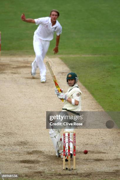 Michael Clarke of Australia looks on as he is caught behind off the bowling of Stuart Broad of England during day three of the npower 1st Ashes Test...