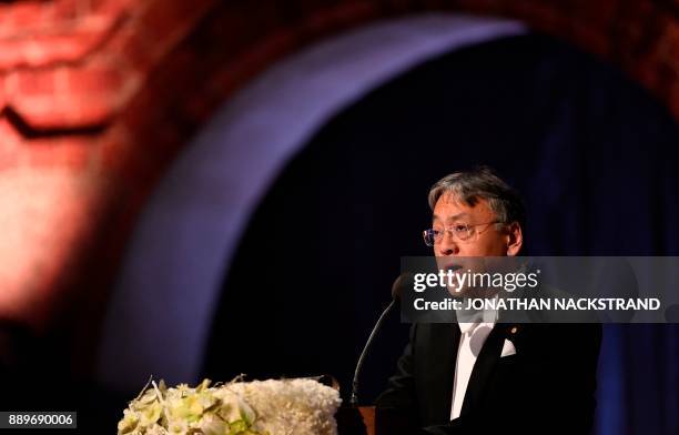 British author and Nobel Prize in Literature 2017 laureate Kazuo Ishiguro delivers his Banquet Speech at the 2017 Nobel Prize banquet at the...