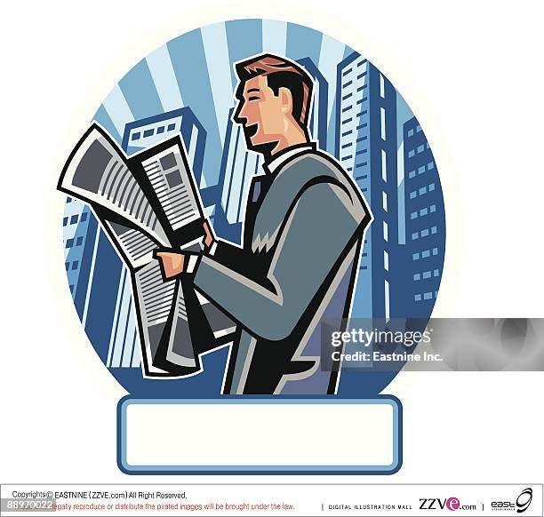 side view of man reading newspaper - reading outside stock illustrations