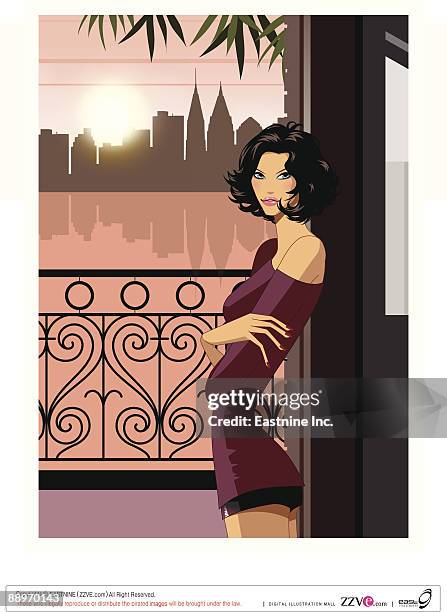 portrait of young woman - mädels abend stock-grafiken, -clipart, -cartoons und -symbole