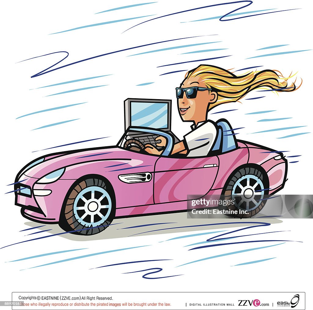 Side View Of Teenage Girl Driving Car Using Laptop High-Res Vector Graphic  - Getty Images