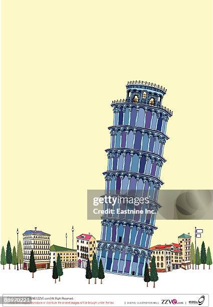 leaning tower by clear sky - leaning against tree stock illustrations
