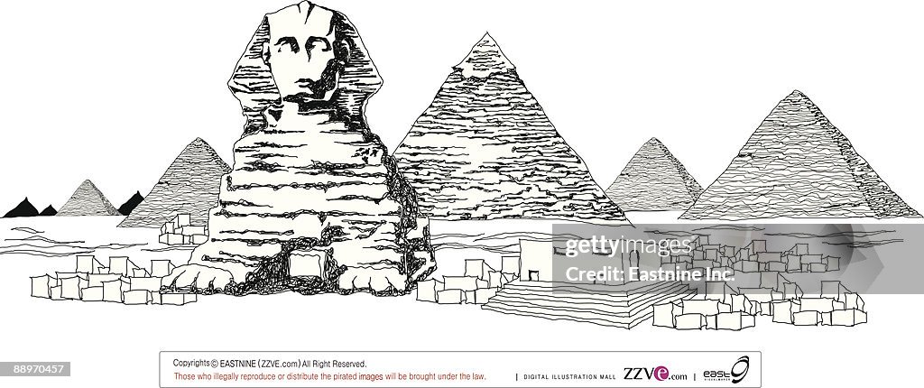 Sphinx Plan The Great Sphinx And The Pyramids Of Giza High-Res Vector Graphic ...