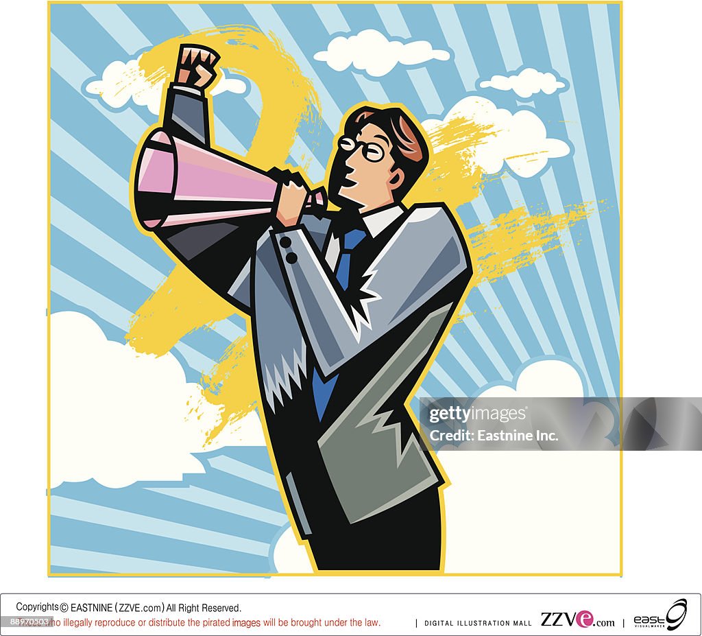 Side view of businessman with megaphone