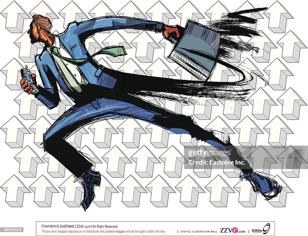 Side view of businessman running with briefcase